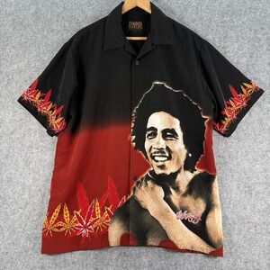 Bob Marley Short Sleeve Shirt Dragonfly Mens L Graphic ButtonUp All Over‎ Print